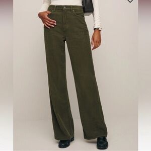 Reformation Cary Olive Corduroy Trousers